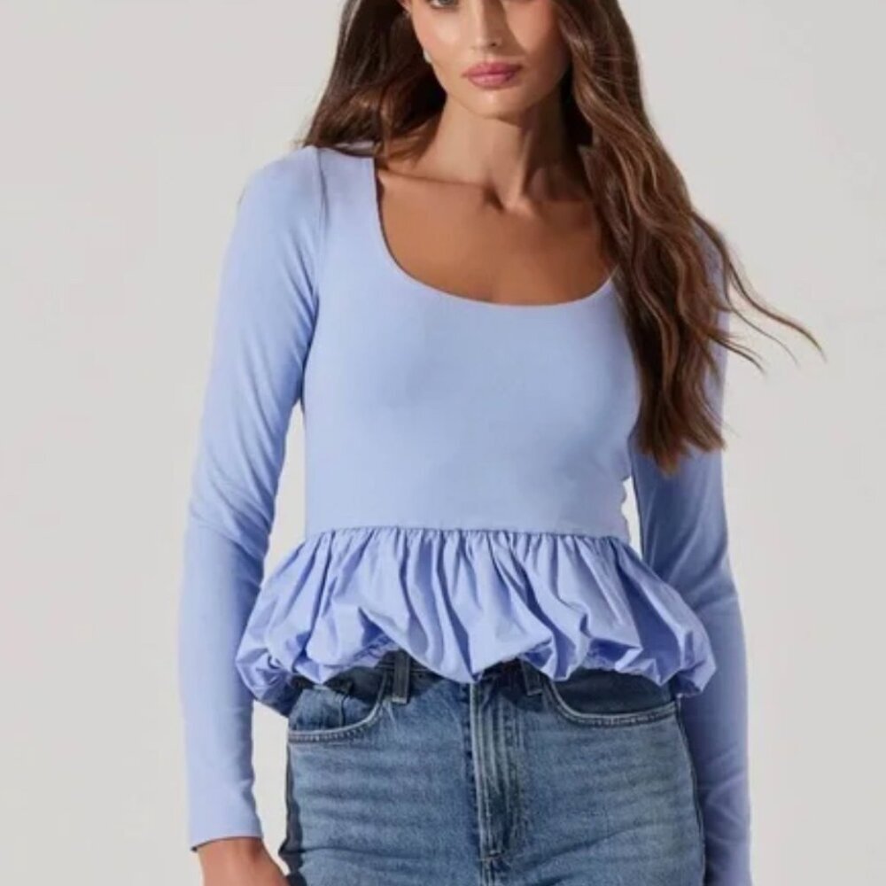 NWT ASTR the Label Bubble Peplum Top Periwinkle Blue Size Medium $65